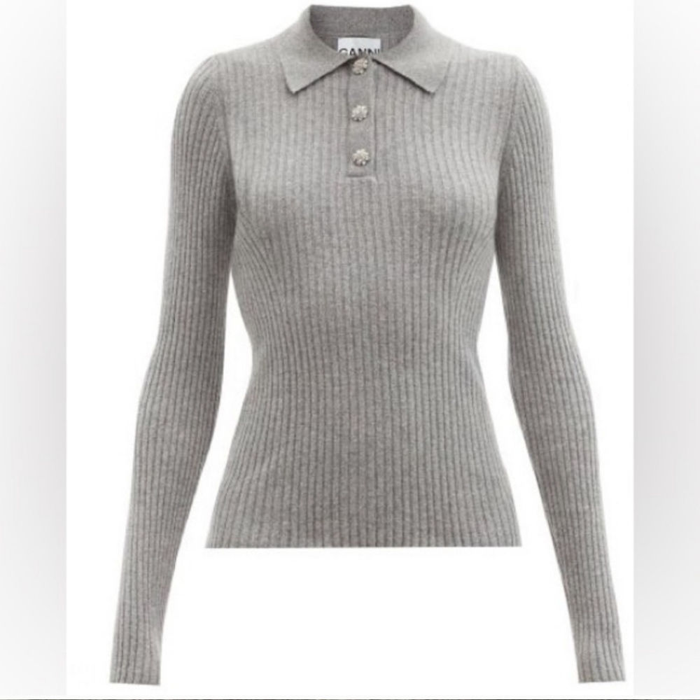 Ganni Gray Ribbed Sweater - Picture 4 of 11